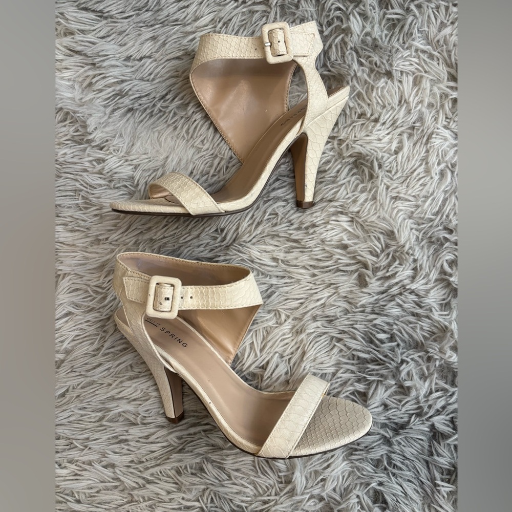 Call It Spring Cream Textured Ankle Strap Heels